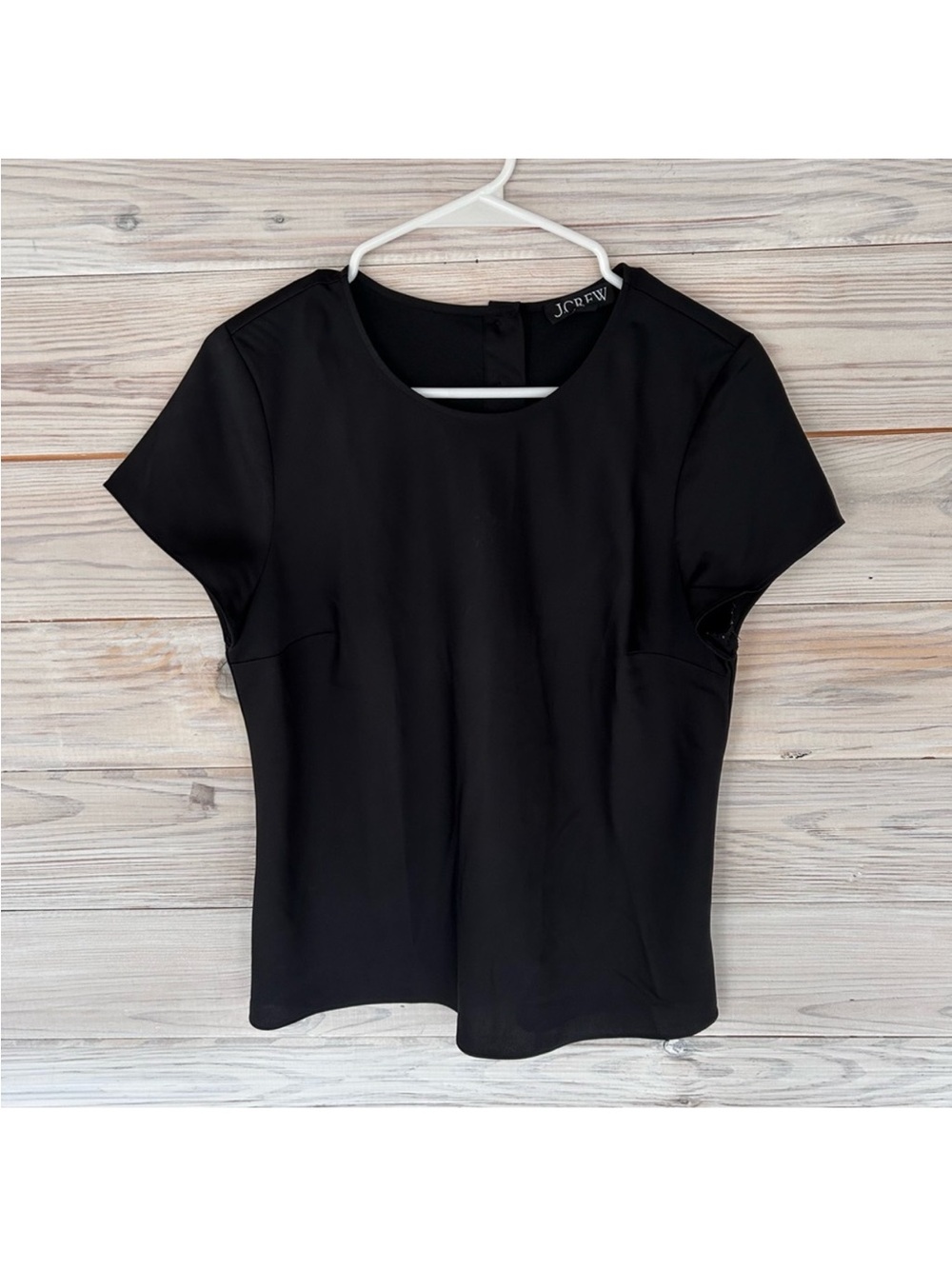 J. Crew Essential Black Crew Neck Blouse Back Button Detail Size S